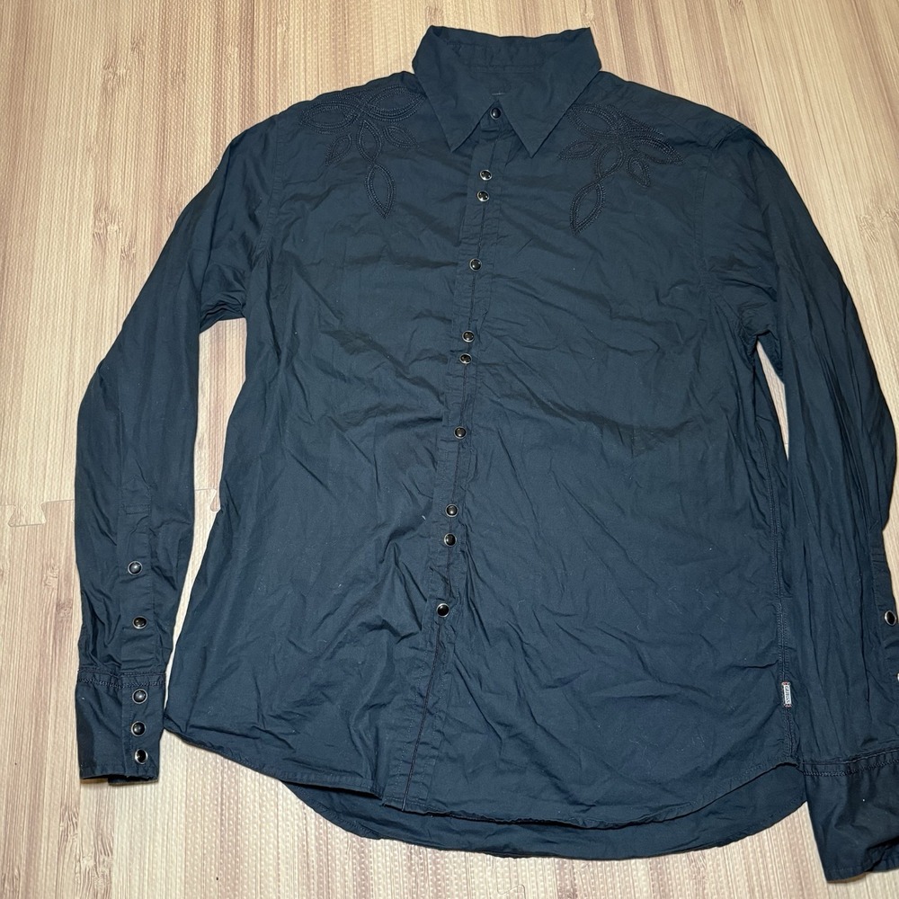 Guess Western Shirt Mens Medium Black Pearl Snap Cowboy Rodeo Rancher Country